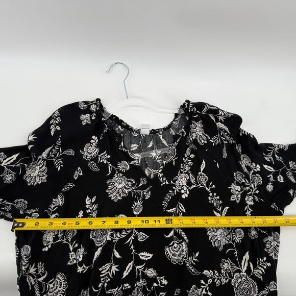 Old Navy Womens XL Black White Floral Tiered Maxi Dress Long Sleeve V-Neck Boho - Picture 6 of 6